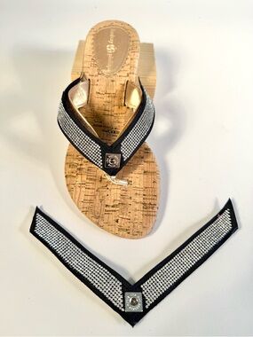 Lindsay Phillips SwitchFlops Black Silver Snap Interchangeable Straps Medium NWT